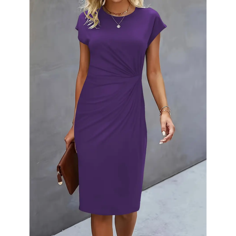 Anne Robe Ruchée Bodycon Manches Cap Élastique Polyester Élégante Pour Jour Et Soir