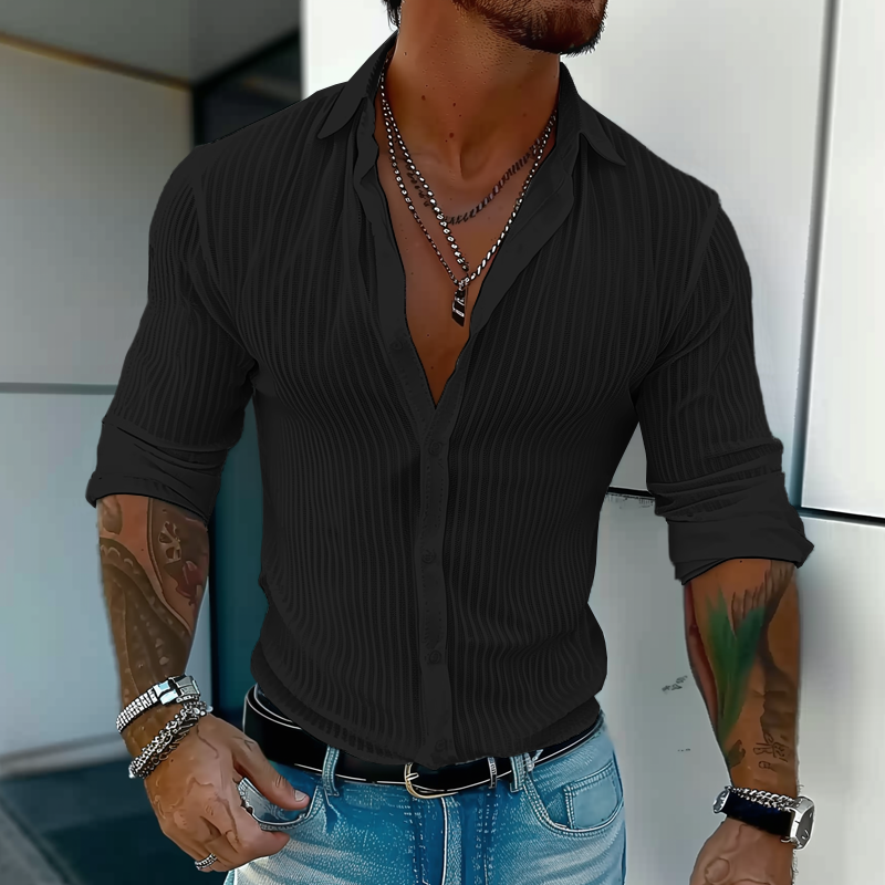 Chemise Homme Slim Fit À Rayures Verticales Blanches Avec Boutons Et Tissu Léger Pour Look Décontracté Ou Semi Formel