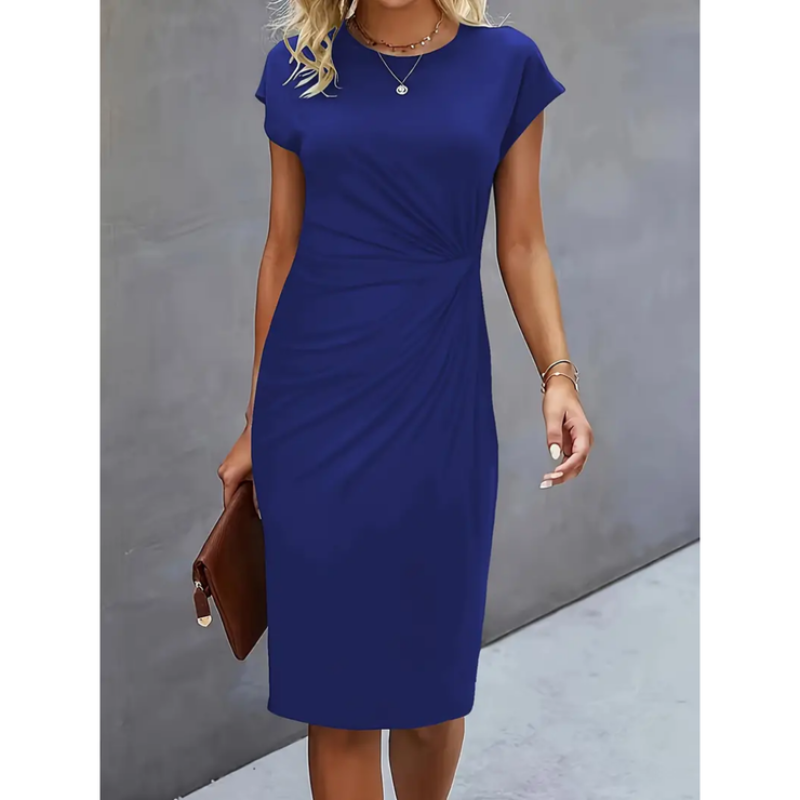 Anne Robe Ruchée Bodycon Manches Cap Élastique Polyester Élégante Pour Jour Et Soir