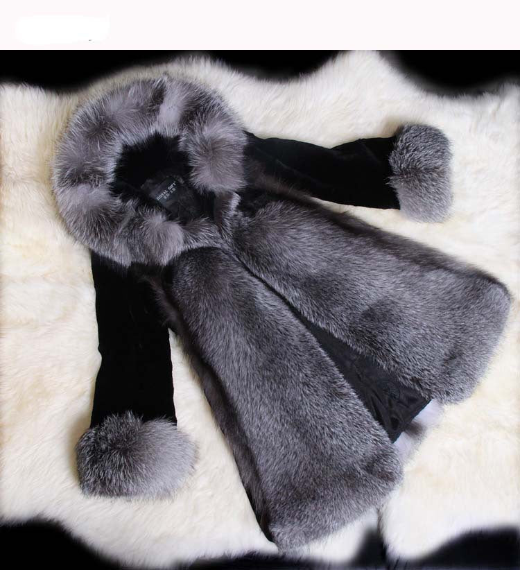 Damen Eleganter Kunstpelz-Mantel mit voluminösem Kragen und seitlichen Taschen Amawinc