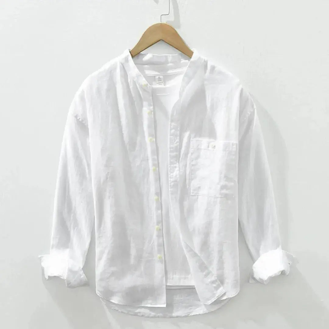 Chemise Décontractée En Lin Prestige Slim Fit Avec Poche Poitrine Et Teinte Lavée Pour Été Unisexe Amawinc