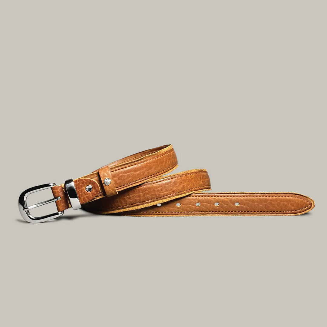 Ceinture En Cuir Marcenti Tanné Végétal Boucle Brossée Passant Étoilé En Acier Largeur 3,5 Cm Tailles Multiples