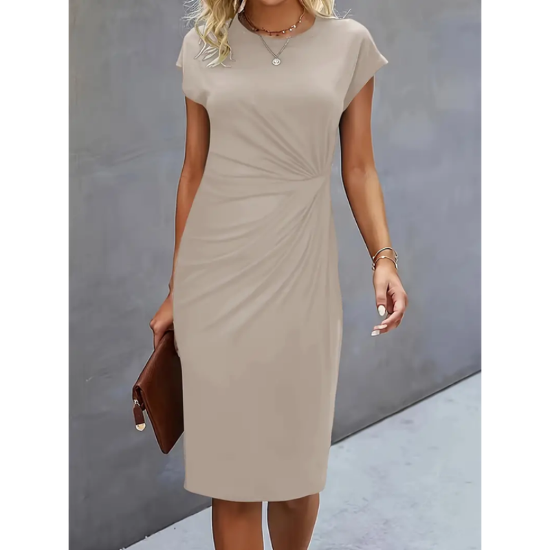 Anne Robe Ruchée Bodycon Manches Cap Élastique Polyester Élégante Pour Jour Et Soir