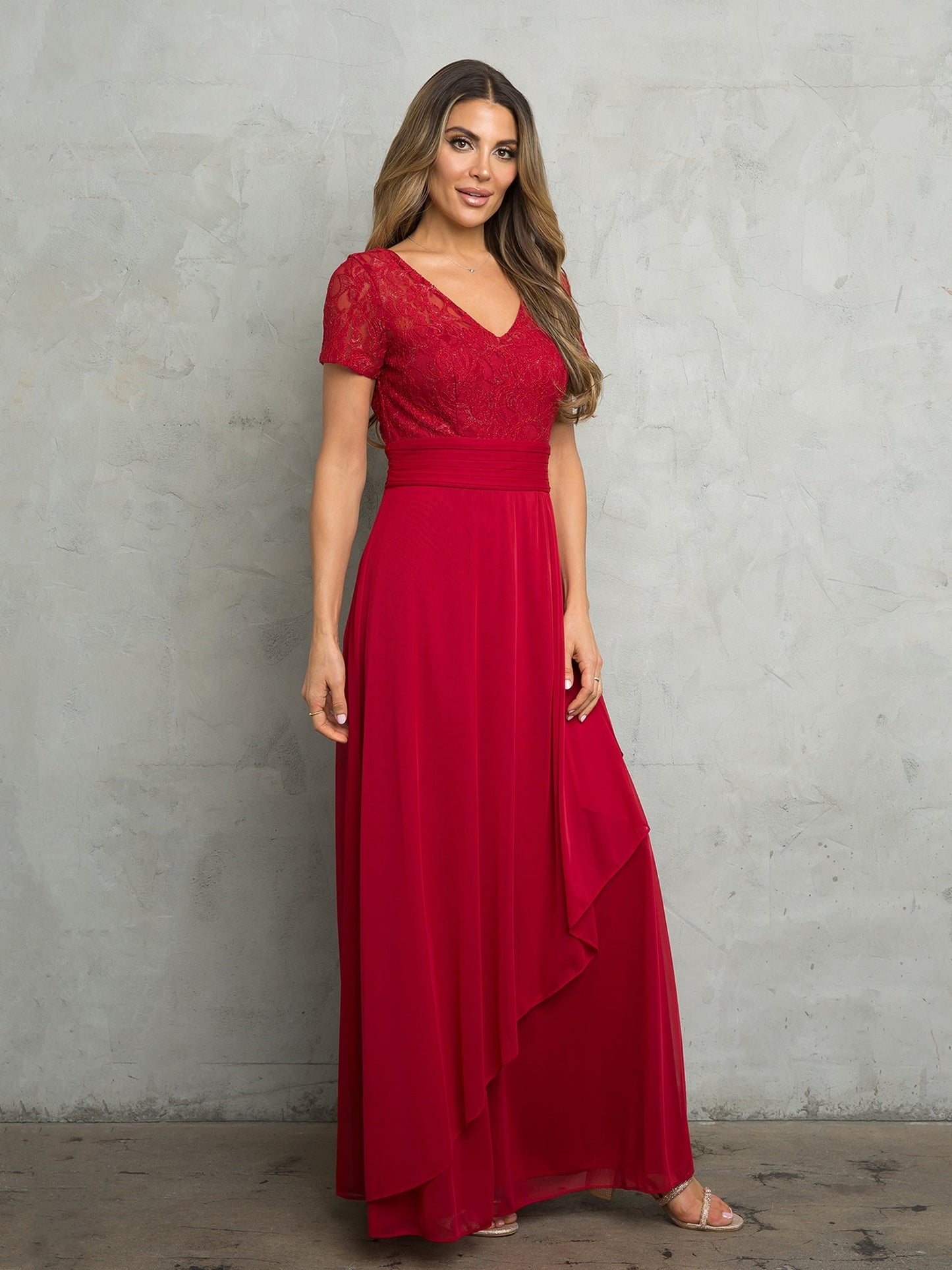 Robe Longue A Line Formelle Mère De La Mariée Eva Fashion 3486 Avec Dentelle Et Chiffon