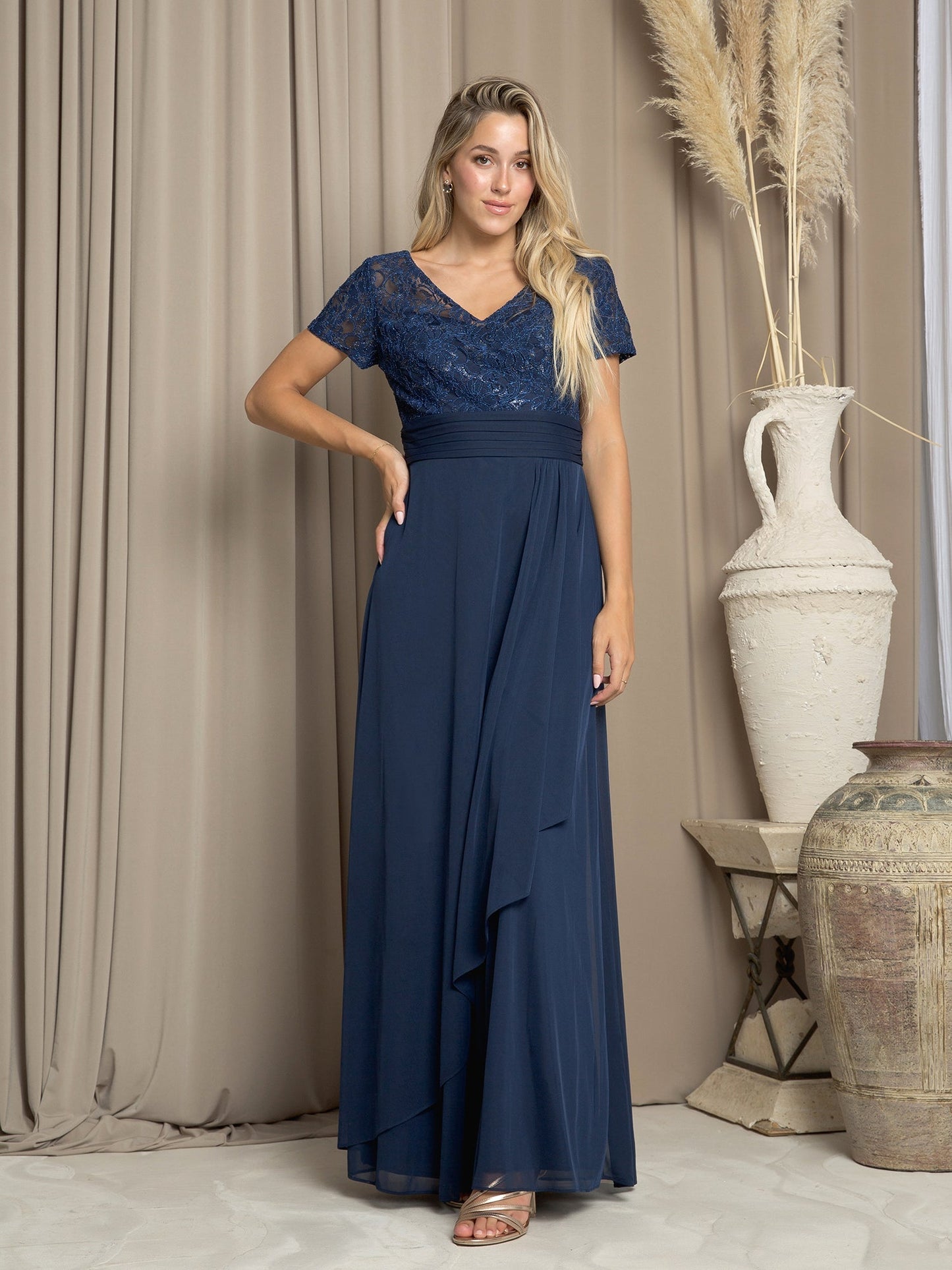 Robe Longue A Line Formelle Mère De La Mariée Eva Fashion 3486 Avec Dentelle Et Chiffon