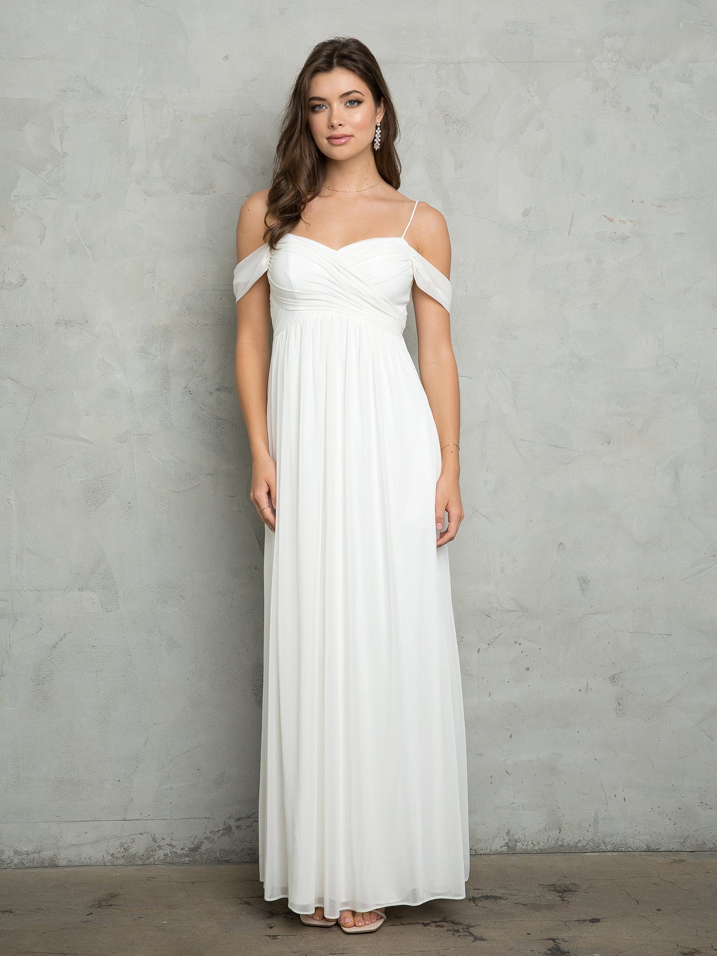 Robe Longue A Line Eva Fashion 3494 Taille Empire Chiffon Extensible Bretelles Ajustables Décolleté Épaules Décolletées