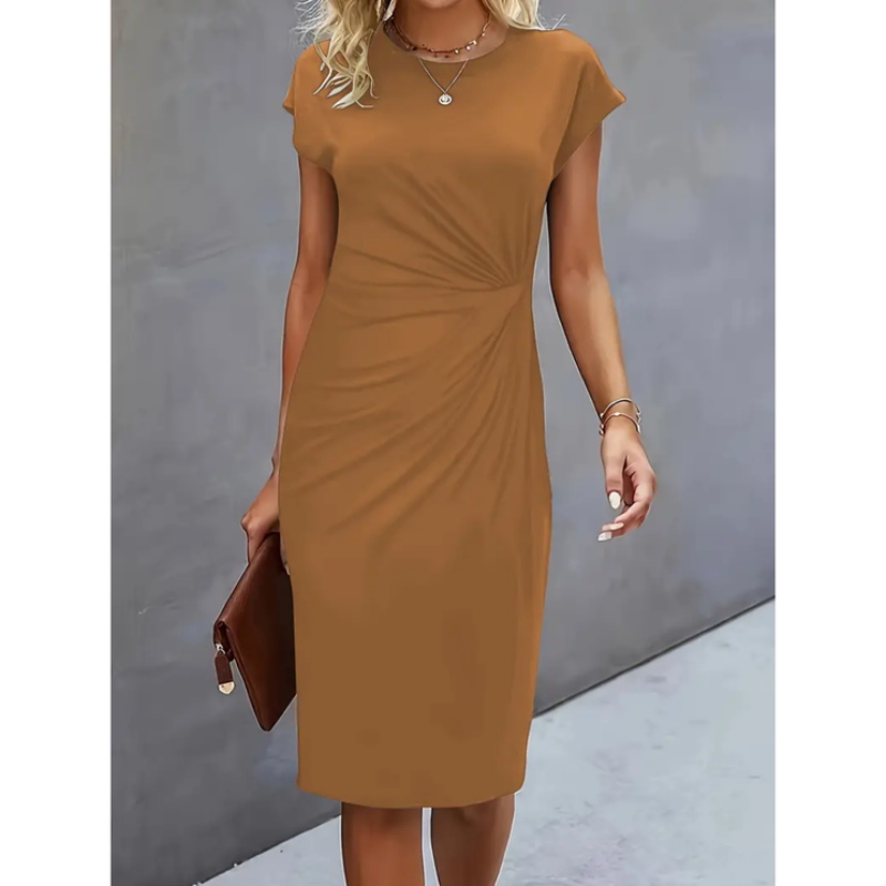 Anne Robe Ruchée Bodycon Manches Cap Élastique Polyester Élégante Pour Jour Et Soir