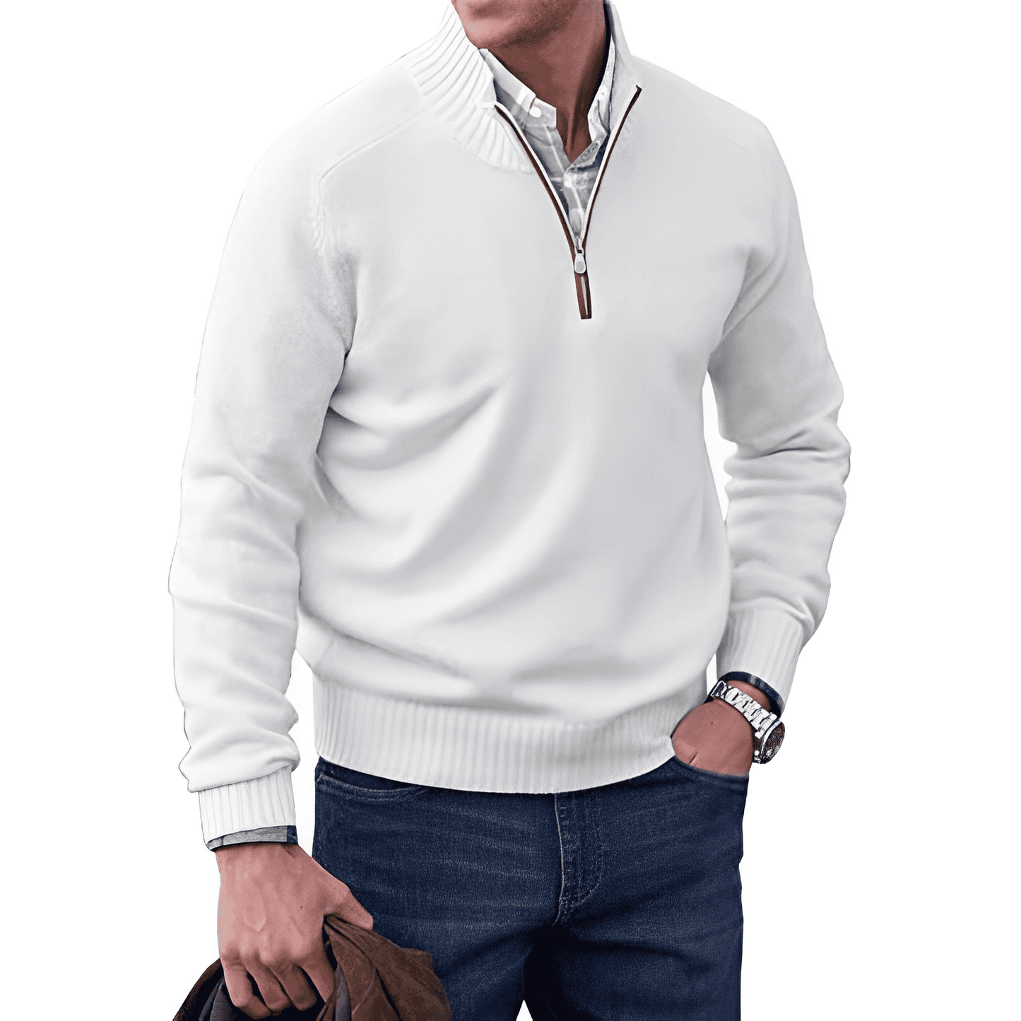 Pull Homme Demi Zip En Maille Evan Pour Superposition Chaude Confort Quotidien Amawinc