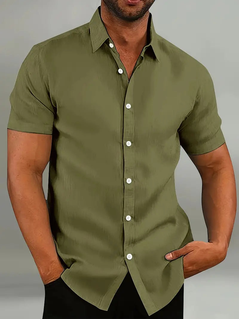 Chemise Homme Bleu Clair Manches Courtes Slim Fit Fermeture à Boutons Col Classique Pour Tenue Décontractée ou Formelle
