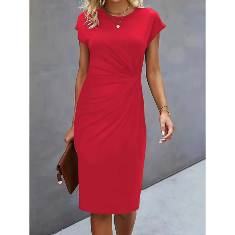 Anne Robe Ruchée Bodycon Manches Cap Élastique Polyester Élégante Pour Jour Et Soir