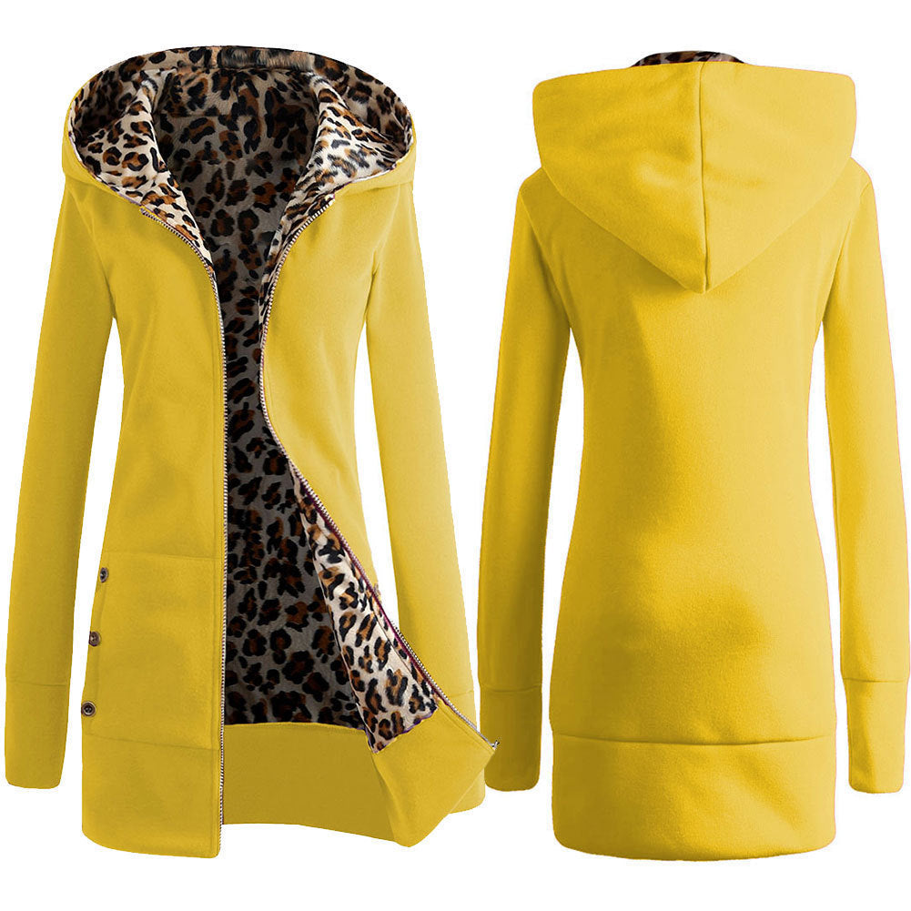 Damen Kapuzenpulloverjacke mit leopardem Innenfutter Amawinc