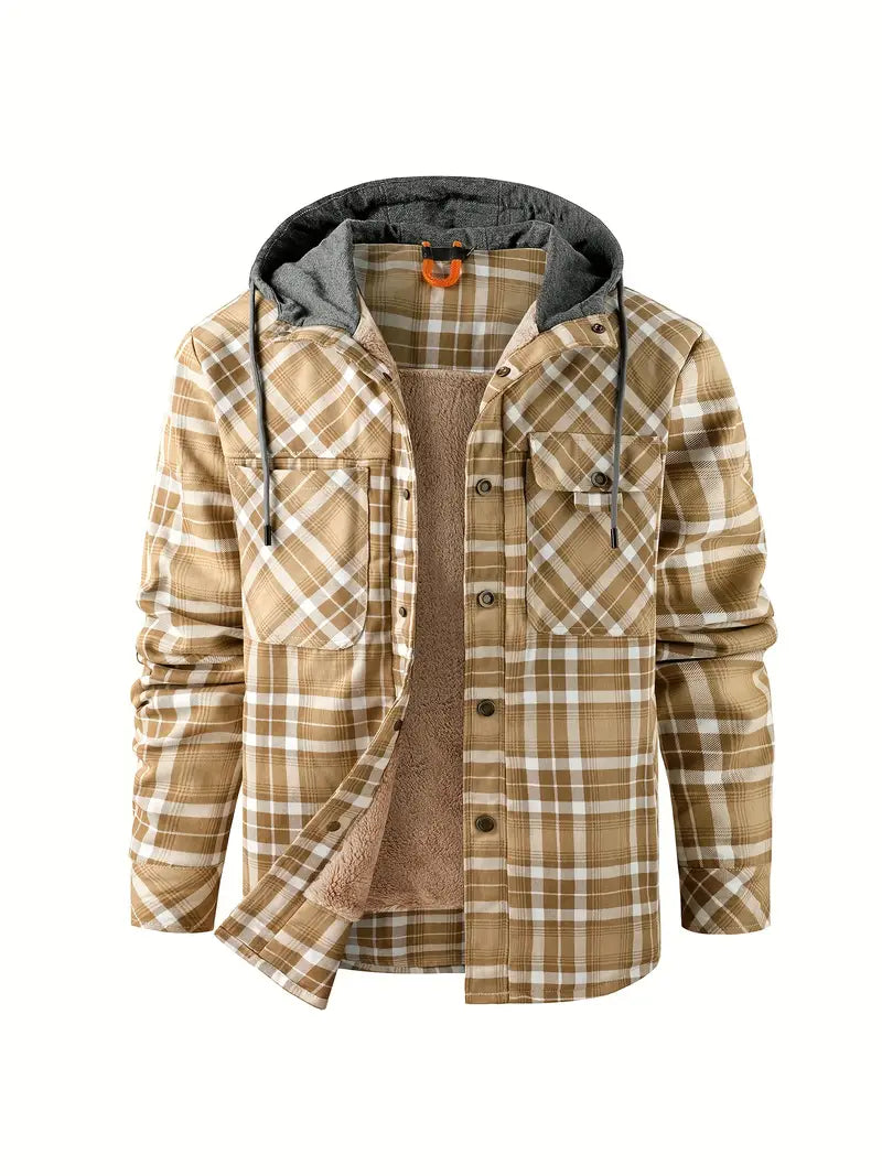 Amawinc Veste À Capuche Wyatt Carreaux Avec Doublure Polaire Confortable Pour Plein Air Toutes Saisons