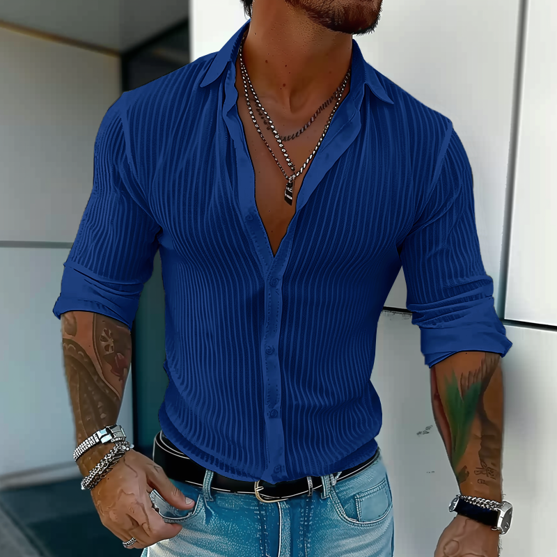 Chemise Homme Slim Fit À Rayures Verticales Blanches Avec Boutons Et Tissu Léger Pour Look Décontracté Ou Semi Formel