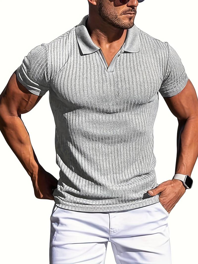 Polo Maille Côtelée pour Homme Slim Fit Manche Courte Décontracté Chic en Coton Confortable