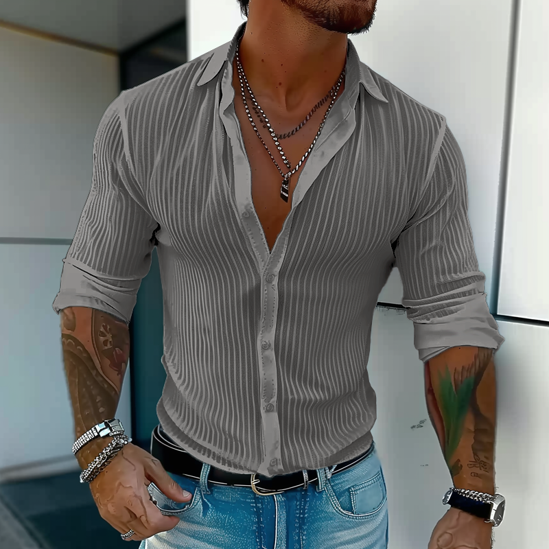 Chemise Homme Slim Fit À Rayures Verticales Blanches Avec Boutons Et Tissu Léger Pour Look Décontracté Ou Semi Formel