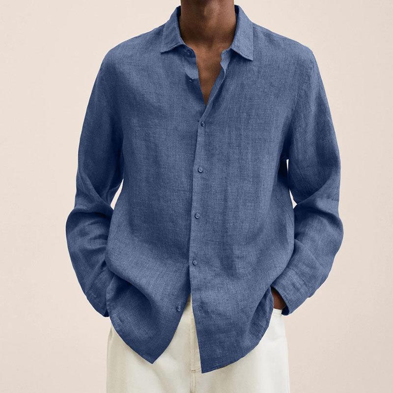 Nordisk Flair Chemise Homme Lin Décontractée Manches Longues Respirante Fibres Naturelles Marine