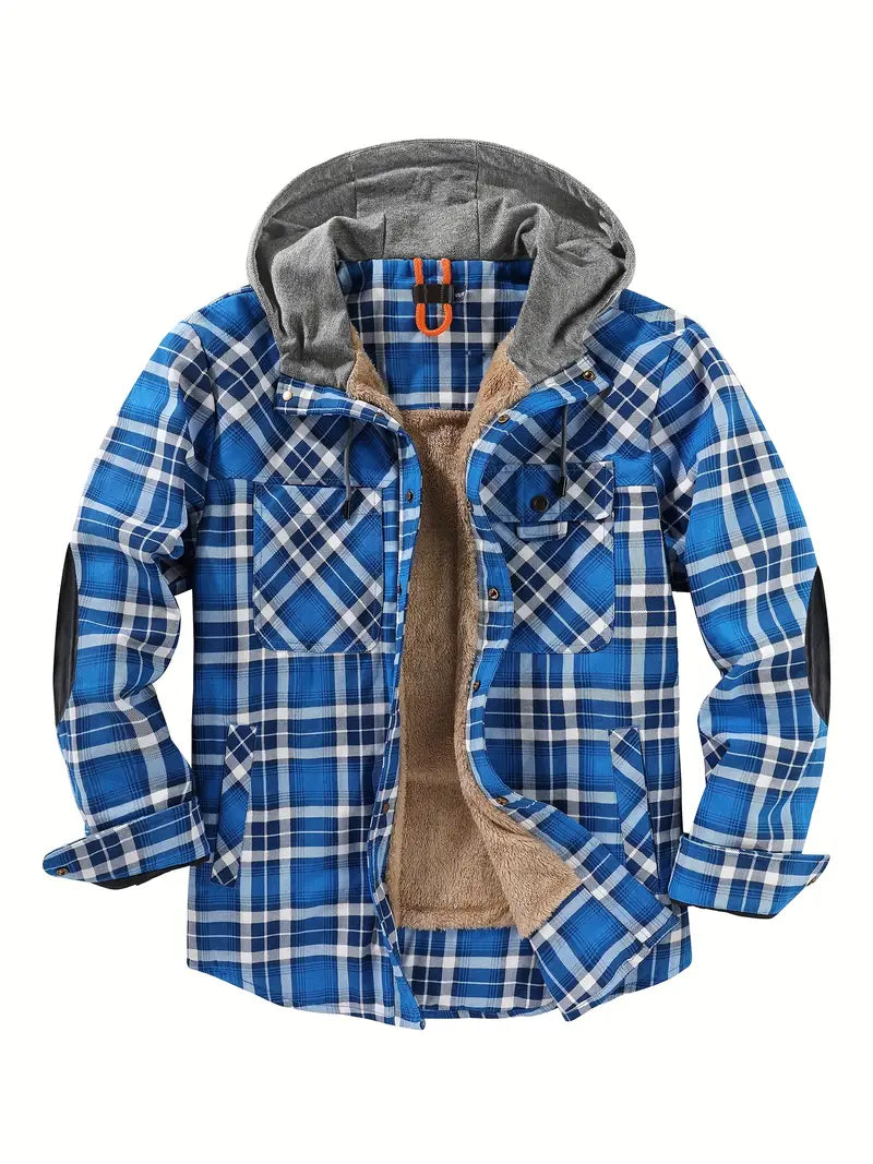 Amawinc Veste À Capuche Wyatt Carreaux Avec Doublure Polaire Confortable Pour Plein Air Toutes Saisons