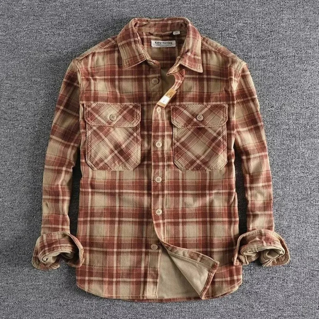 Chemise en Velours Côtelé à Carreaux Rétro Matthew Polyvalente Pour Porter Seule Ou En Veste Légère