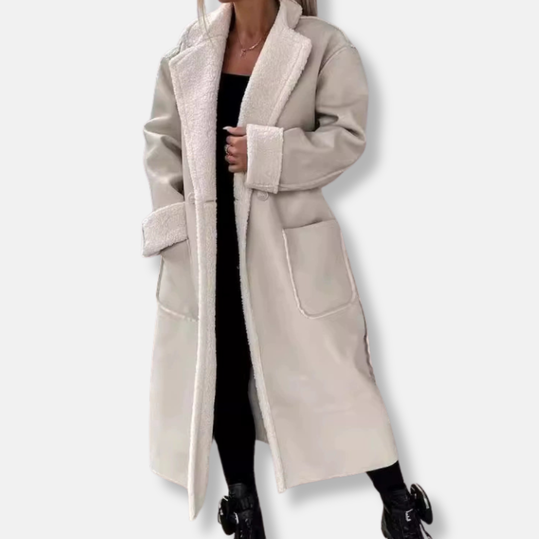 Manteau Long Femme Coupe Enveloppante Oversize Avec Doublure En Fausse Fourrure Et Ceinture À Nouer Poches Plaquées