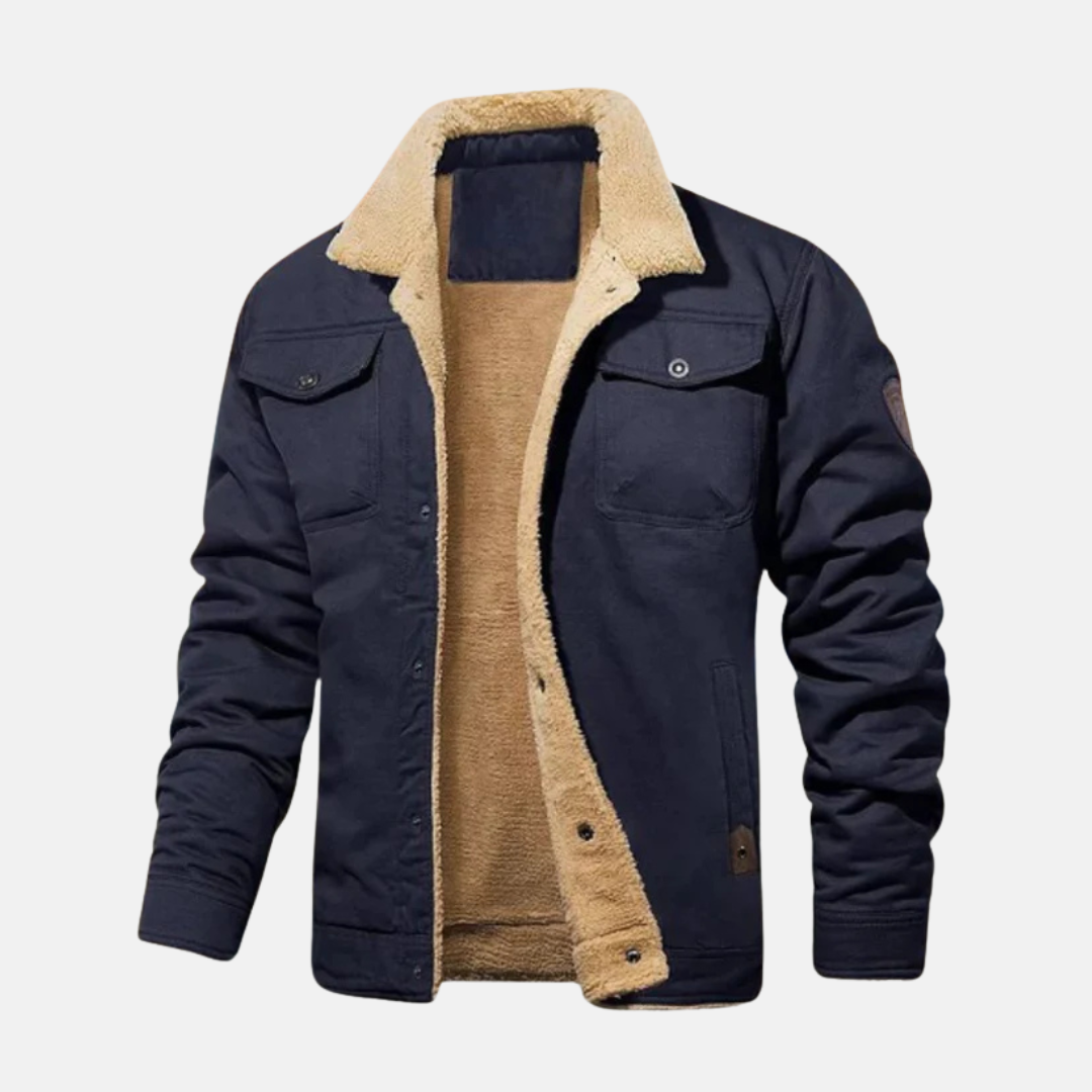 Veste Homme en Mélange de Coton Avec Col Sherpa Coupe Décontractée Longueur Taille Amawinc