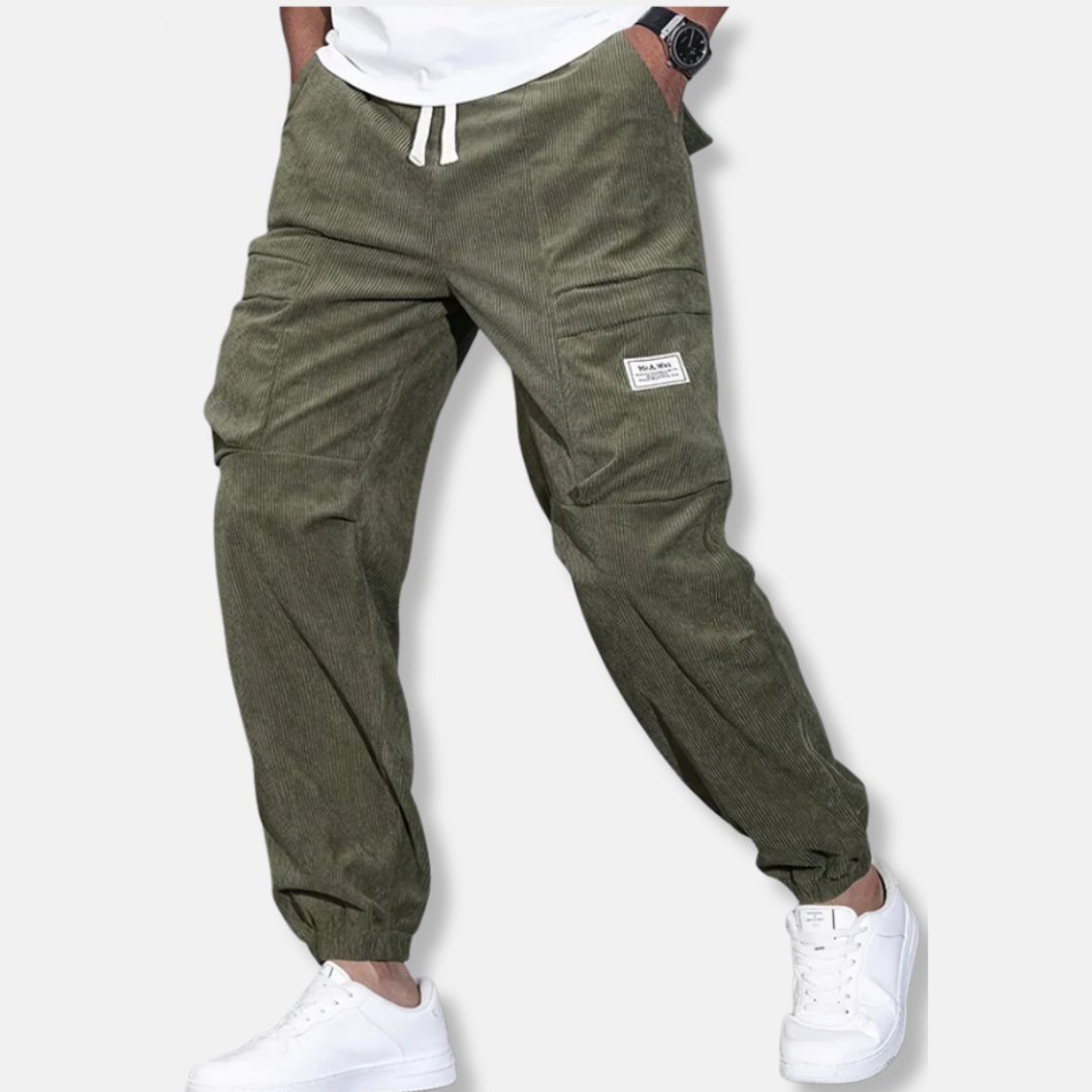Amawinc Pantalon Homme Velours Côtelé Coupe Décontractée Jambe Fuselée Taille Réglable Poignets Élastiques
