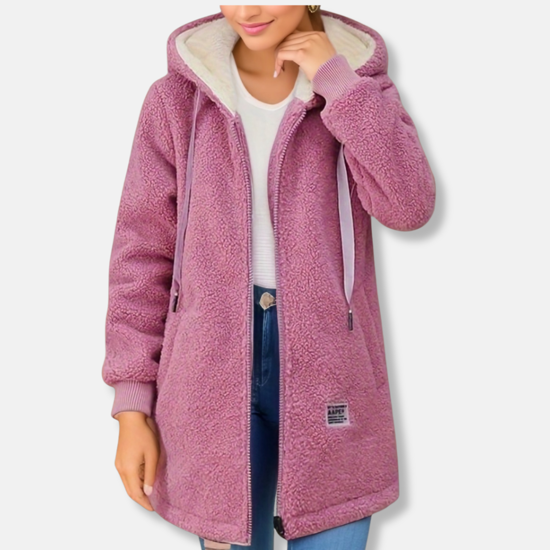 Veste À Capuche Femme Effet Peau D Agneau Synthétique Doux Oversize Zip Devant Mi Longue