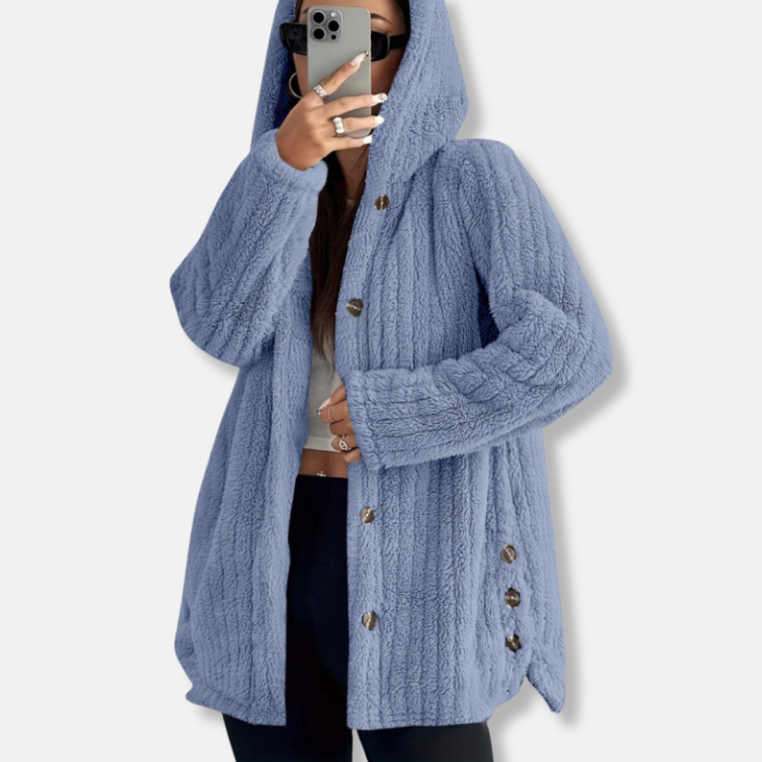 Manteau En Peluche Amawinc Pour Femme À Capuche Coupe Ample Bouton Devant Longueur Moyenne Texture Douce