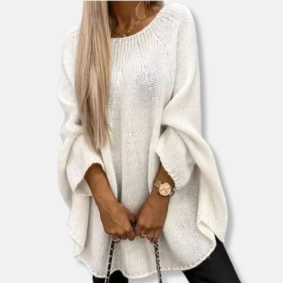Pull en Maille Chunky Oversize Longueur Tunique Col Rond Manches ChauveSouris Pour Femme