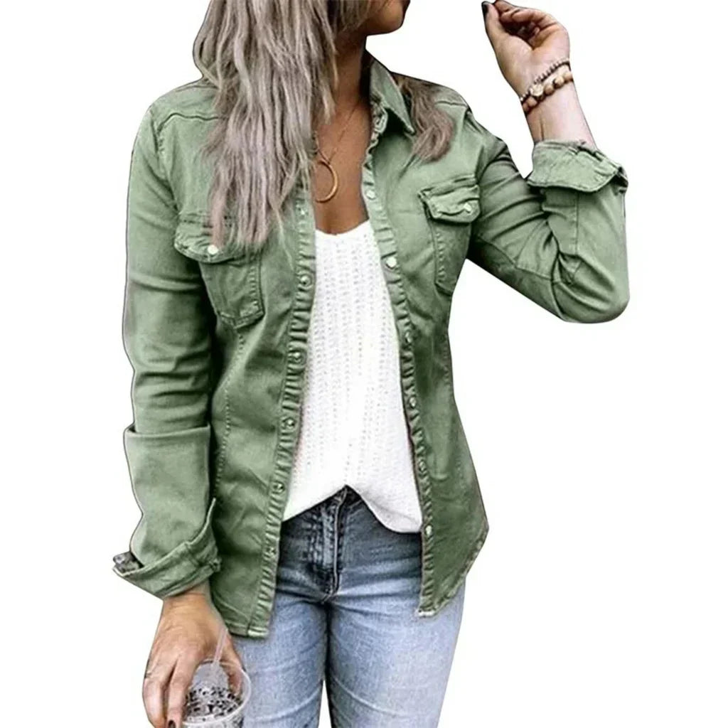 Veste Femme Mélange Coton Coupe Décontractée Ajustée Boutons Devant Poches Poitrine