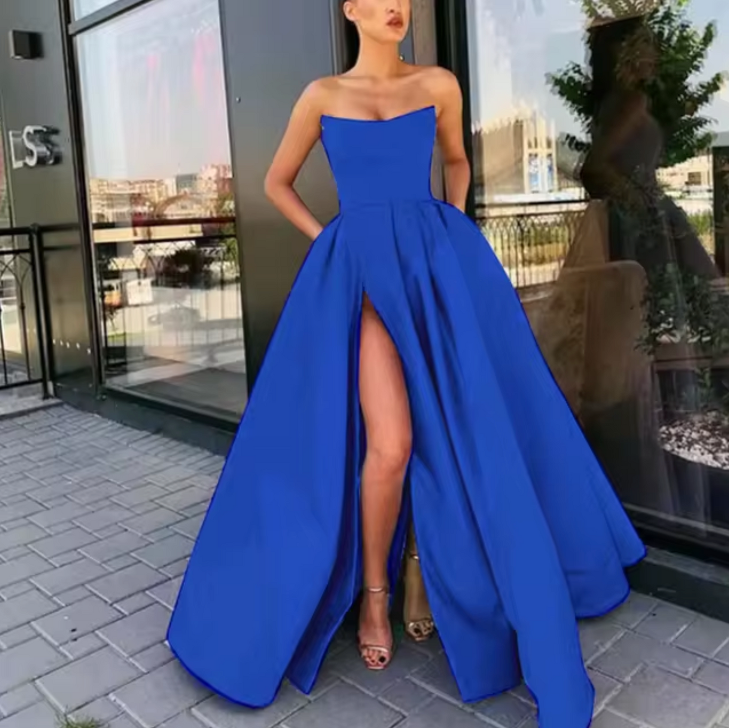 Robe De Soirée Pour Femme Sans Bretelles Coupe A Ligne Longue Avec Fente Haute Élégante