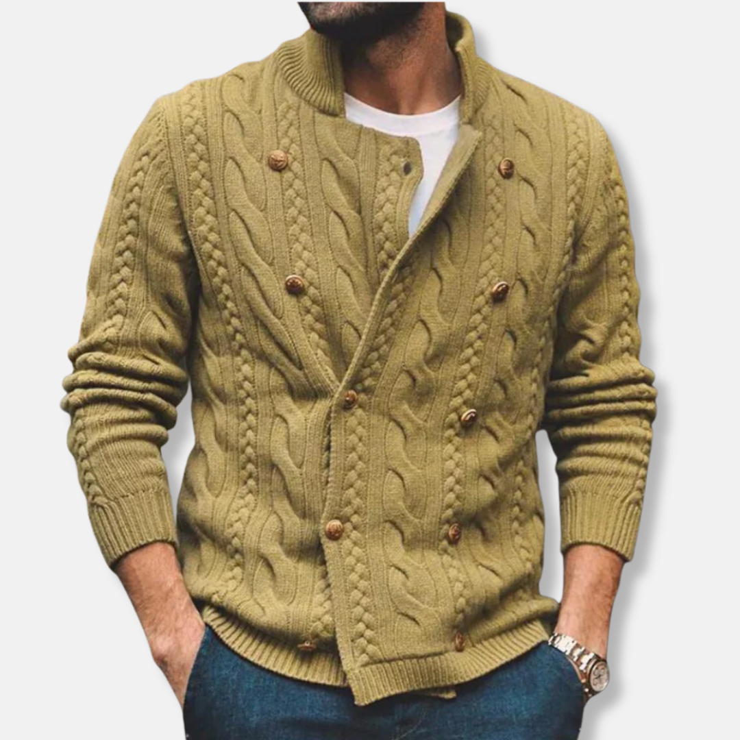 Cardigan Homme En Laine Mélangée À Double Boutonnage Col Montant Coupe Regular Automne Hiver