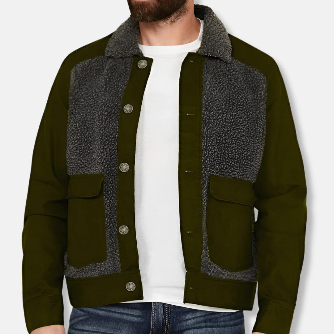 Manteau Patchwork Col Sherpa Court Pour Homme Coupe Regular Boutonné Chaud Et Confortable