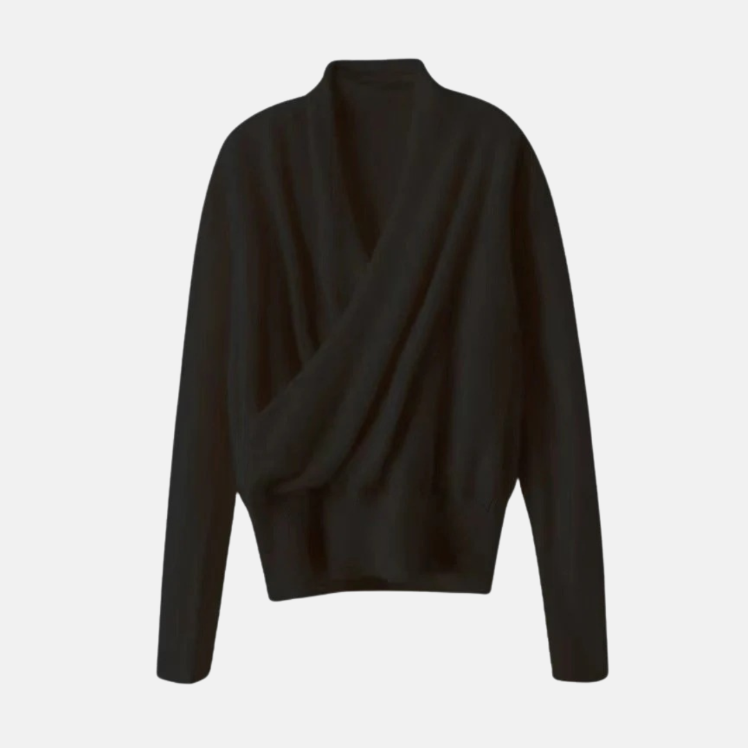 Pull Wrap Femme Col V Manches Longues Maille Douce Taille Côtelée Coupe Décontractée