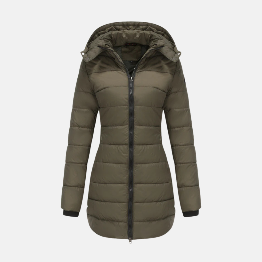 Manteau Longline Matelassé Isolant Avec Capuche Et Fermeture Bidirectionnelle Pour Femme