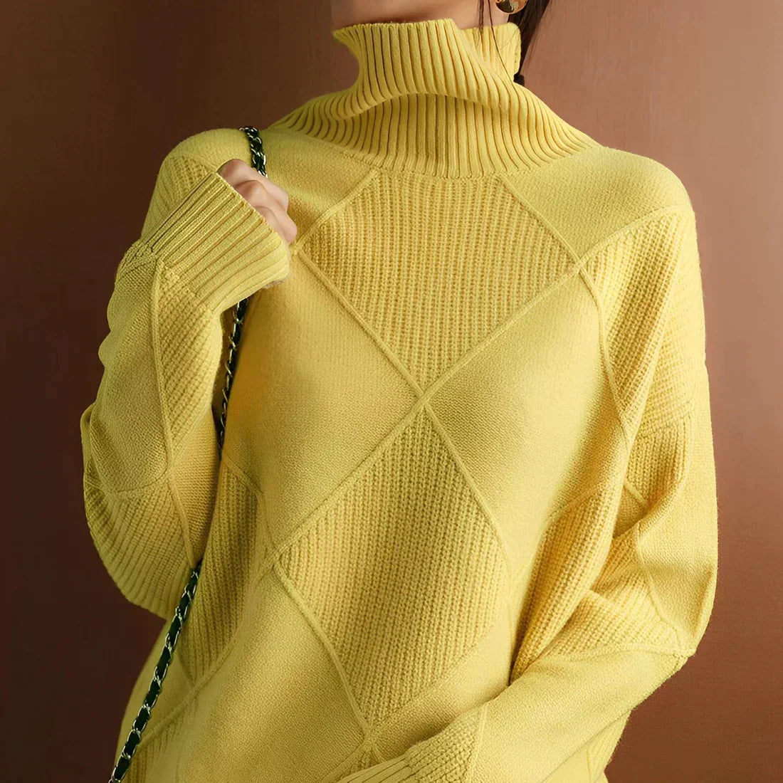 Pull Femme En Mélange De Laine Coupe Oversize Col Haut Côtelé Tricot Chic Nordisk Flair