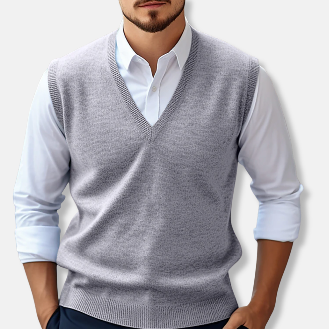 Gilet Sans Manches Col V Côtelé Pour Homme 100 Pour Cent Coton Tricot Pour La Superposition