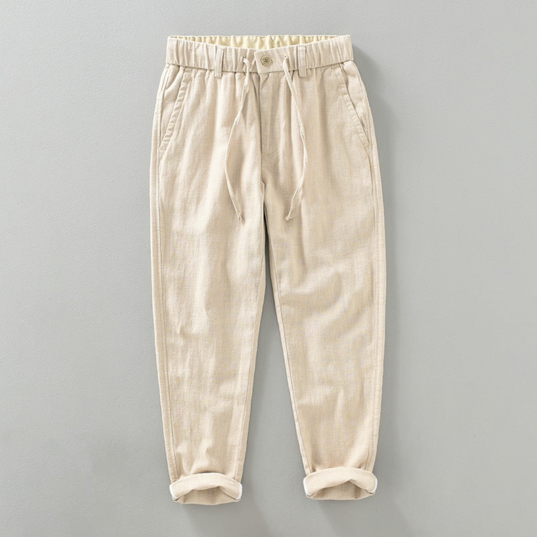 Pantalon Auden En Coton Ramie Respirant Avec Taille Elastique Et Lien De Serrage Décontracté