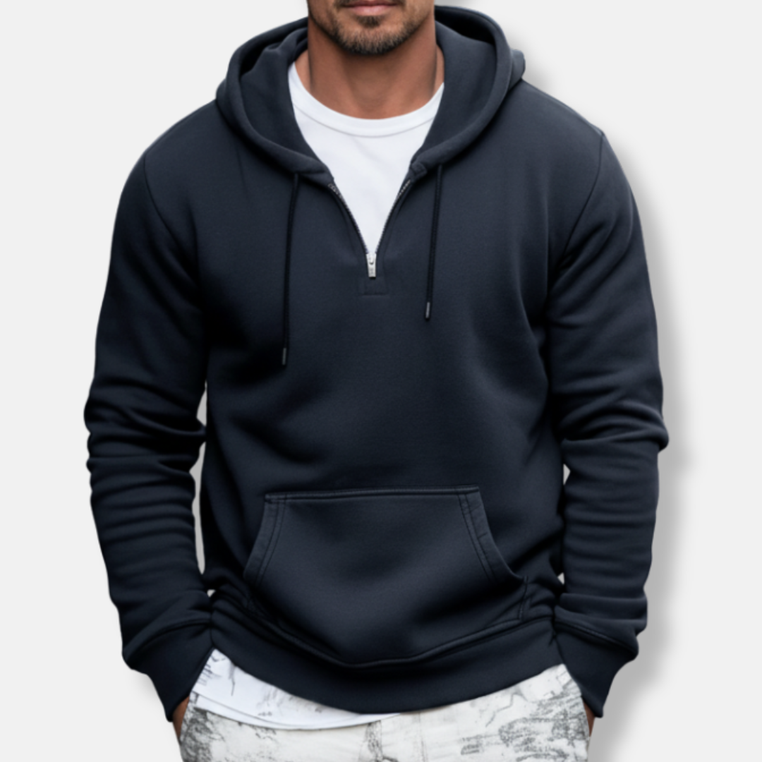 Pull À Capuche Homme Nordisk Flair Décontracté Zip Quart En Mélange Coton Avec Poche Kangourou