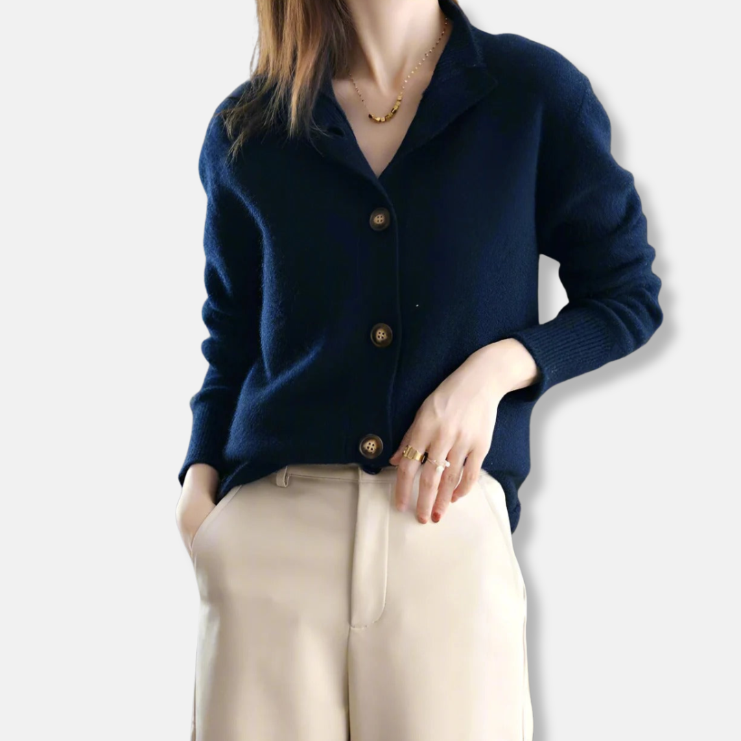 Cardigan Femme En Maille À Coupe Décontractée Col Montant Simulé Bouton De Fermeture