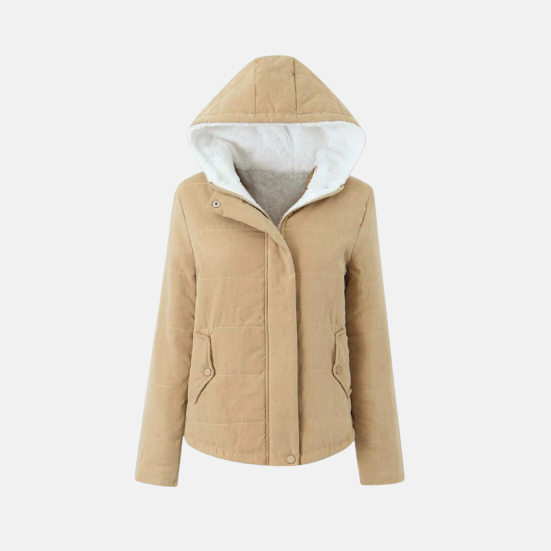 Veste Femme À Capuche Matelassée Rembourrée Doublure Polaire Fermeture Boutons Pression Amawinc