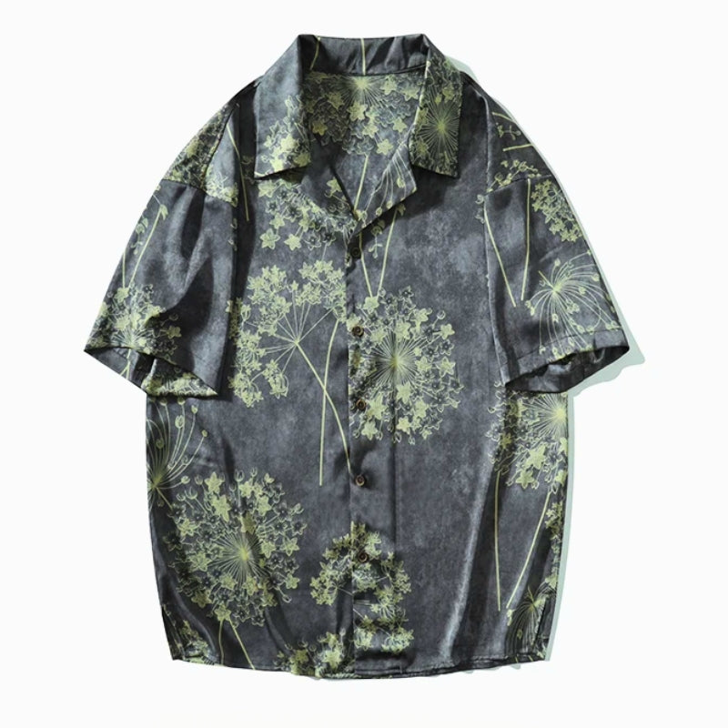 Amawinc Verant Chemise Imprimé Floral Manches Courtes Fini Satin Rouille Brun Confortable et Lavable Toute la Journée