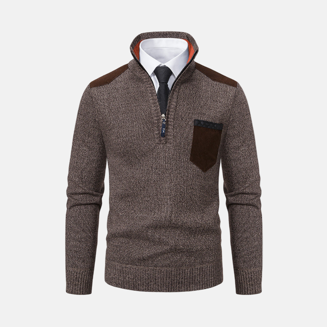 Pull Homme En Maille Mélangée Avec Col Montant Et Zip Partiel Pour Tenue Smart Casual