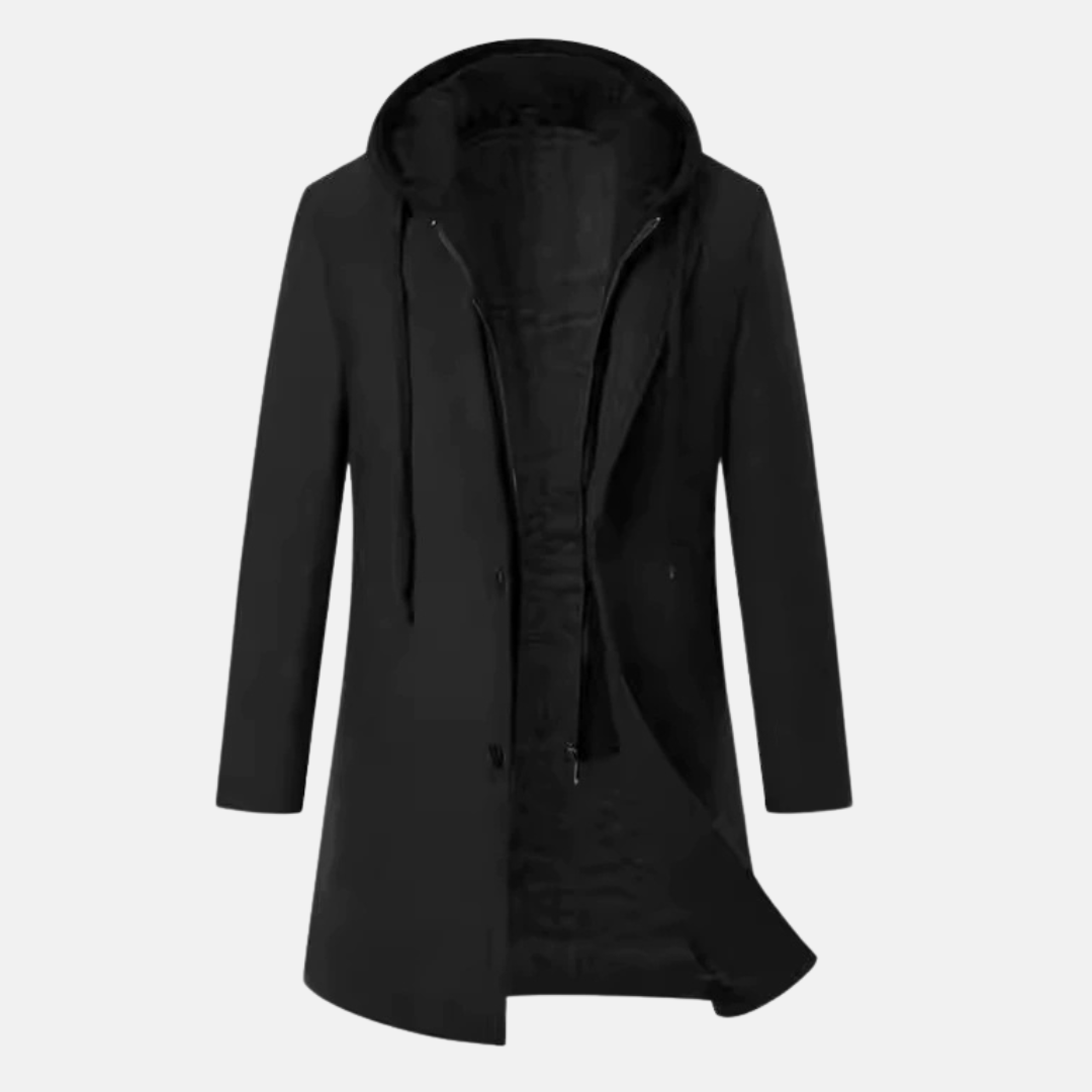 Manteau Homme En Laine Mélangée Coupe Sur Mesure Doublure Matelassée Capuche Amovible Mi Long Hiver Amawinc