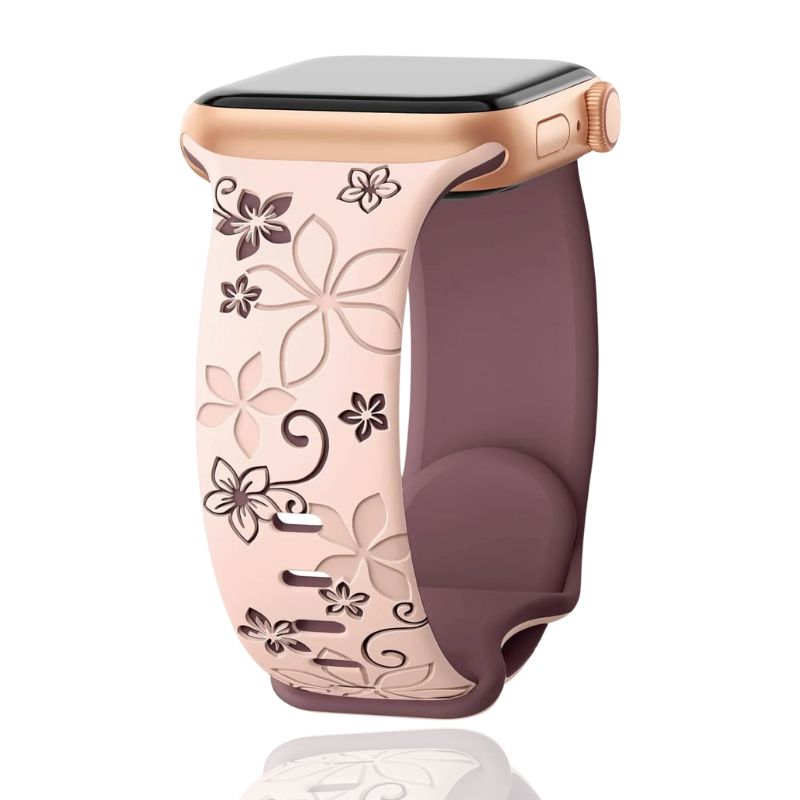 Bracelet Sleekit Pour Apple Watch Gravé De Fleurs En Silicone Doux Et Résistant À L'Eau Et À La Sueur