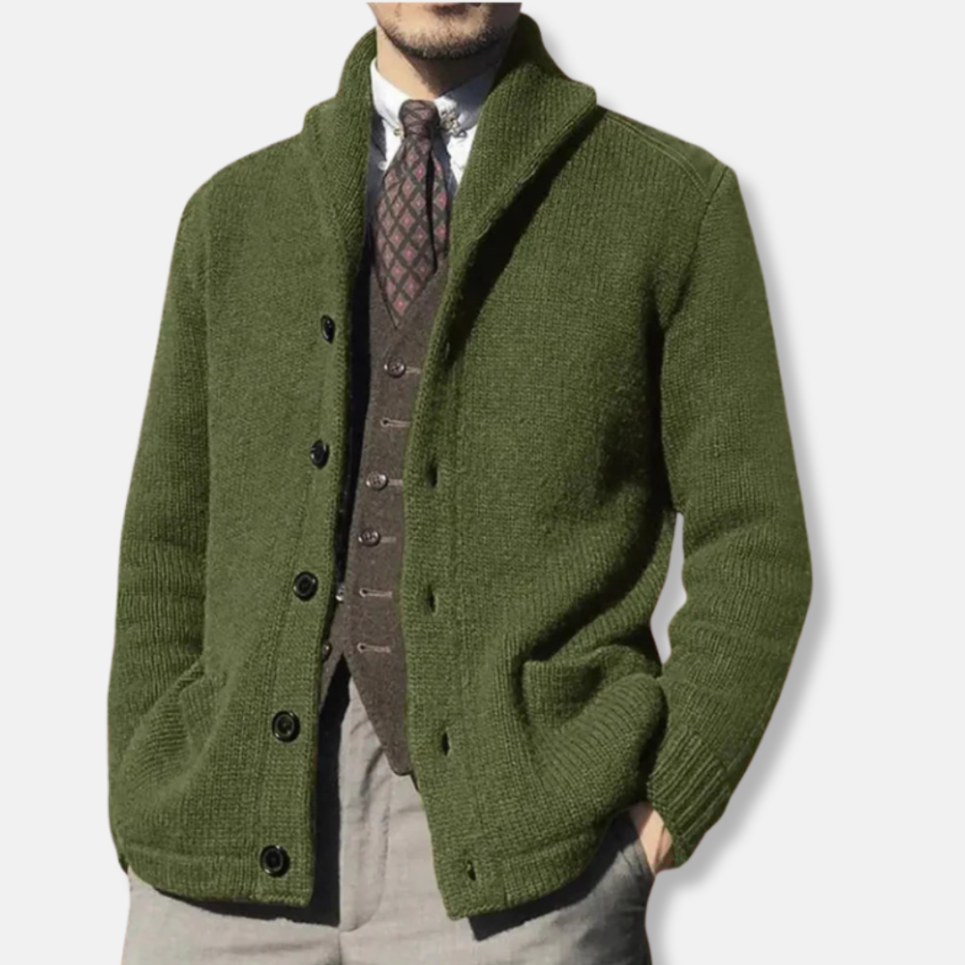 Cardigan Homme En Maille Laine Regular Fit Col Châle Bouton Devant Poignets Côtelés
