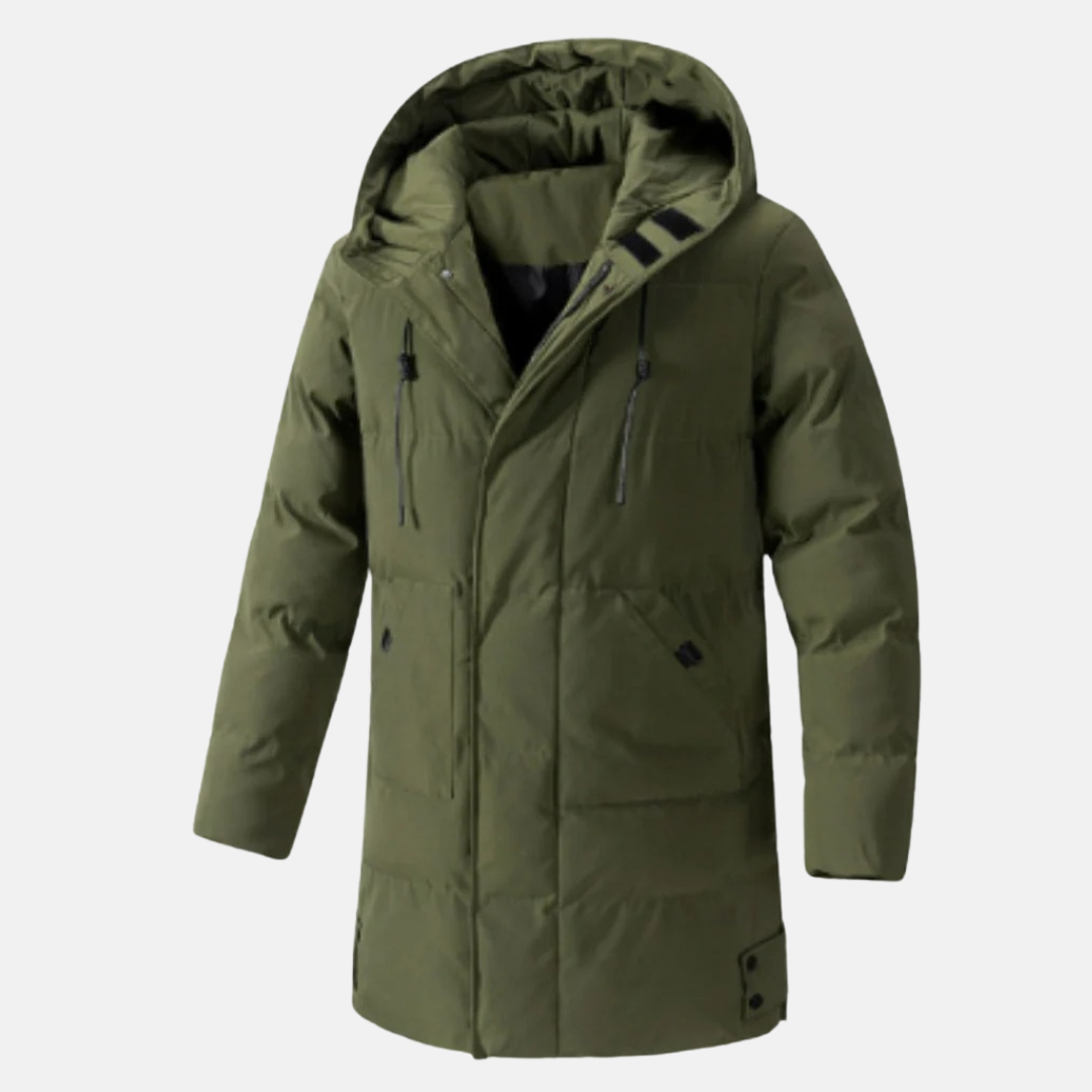 Veste Homme À Capuche Isolante Étanche Mi Longue Avec Poches Multiples Pour Automne Hiver De Plein Air