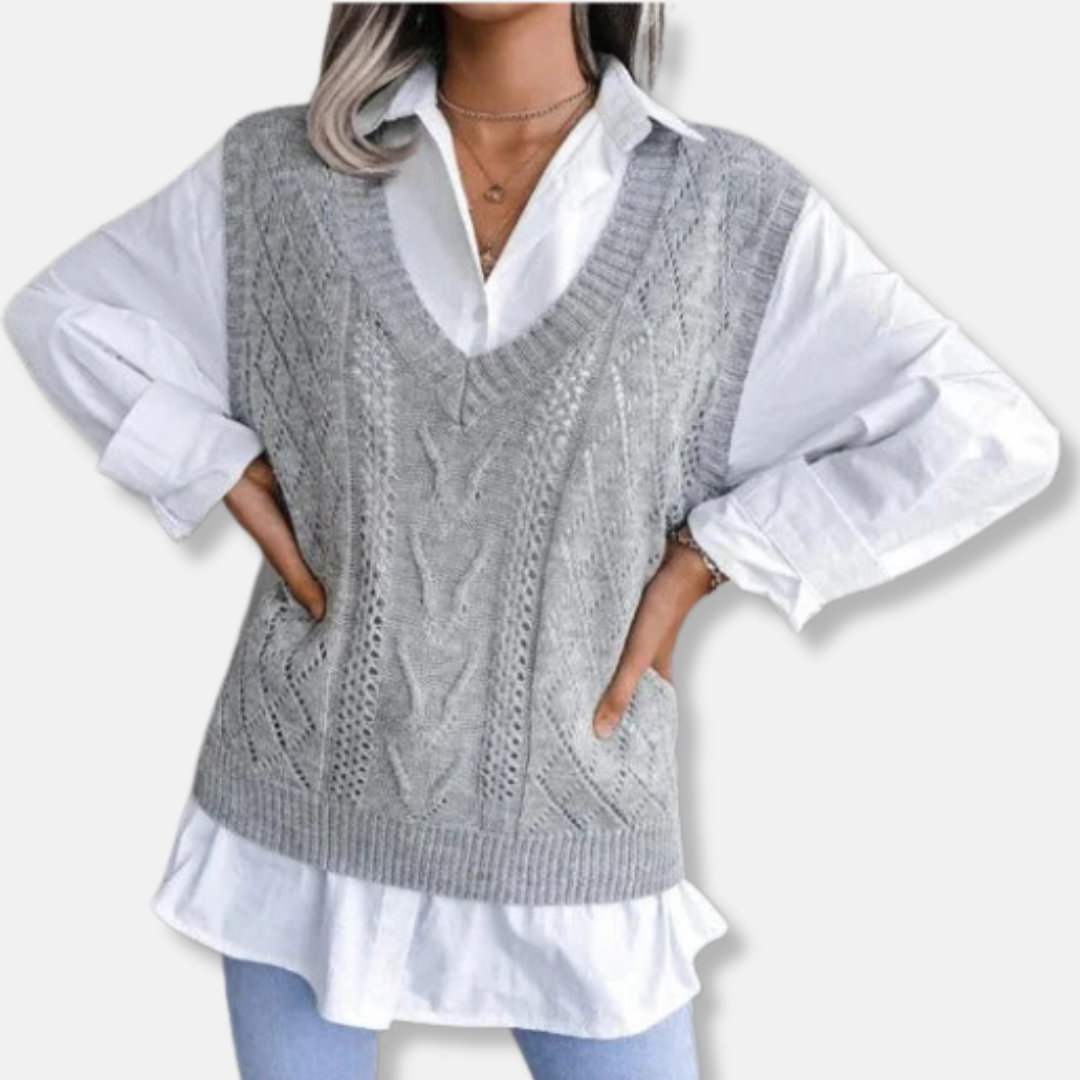Gilet En Maille Pour Femmes Coupe Décontractée Maille Câble Encolure V Mélange Coton Doux Déclinaison Décontractée
