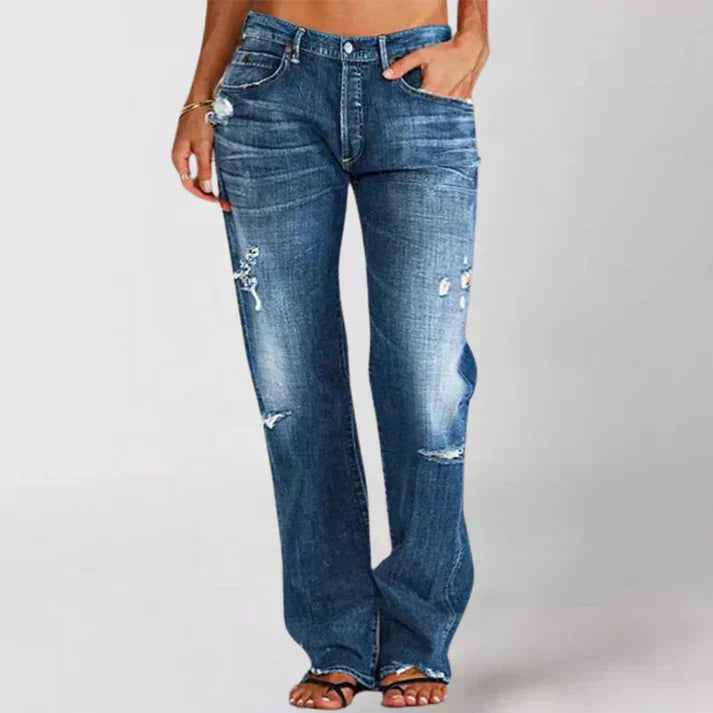 Jean Femme Coupe Décontractée Taille Moyenne Avec Détails Déchirés Streetwear Amawinc