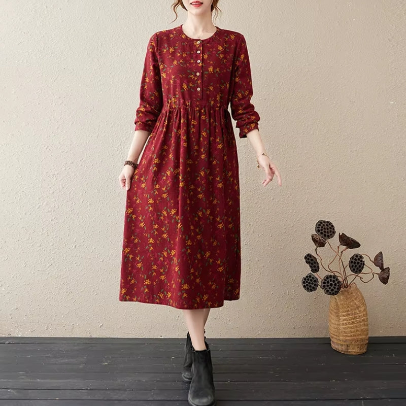 Robe Marisole En Lin Imprimé Floral Midi Chic Esprit Vintage Décontracté Pour Toute Occasion Amawinc