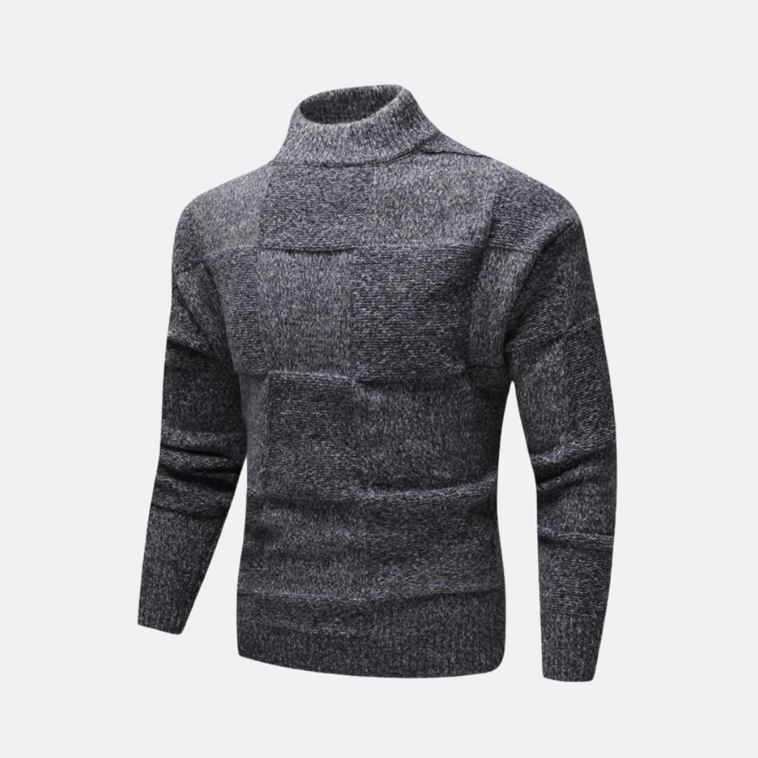 Pull Homme En Maille Fine Col Montant Motif Damier Slim Fit Pour Automne Amawinc